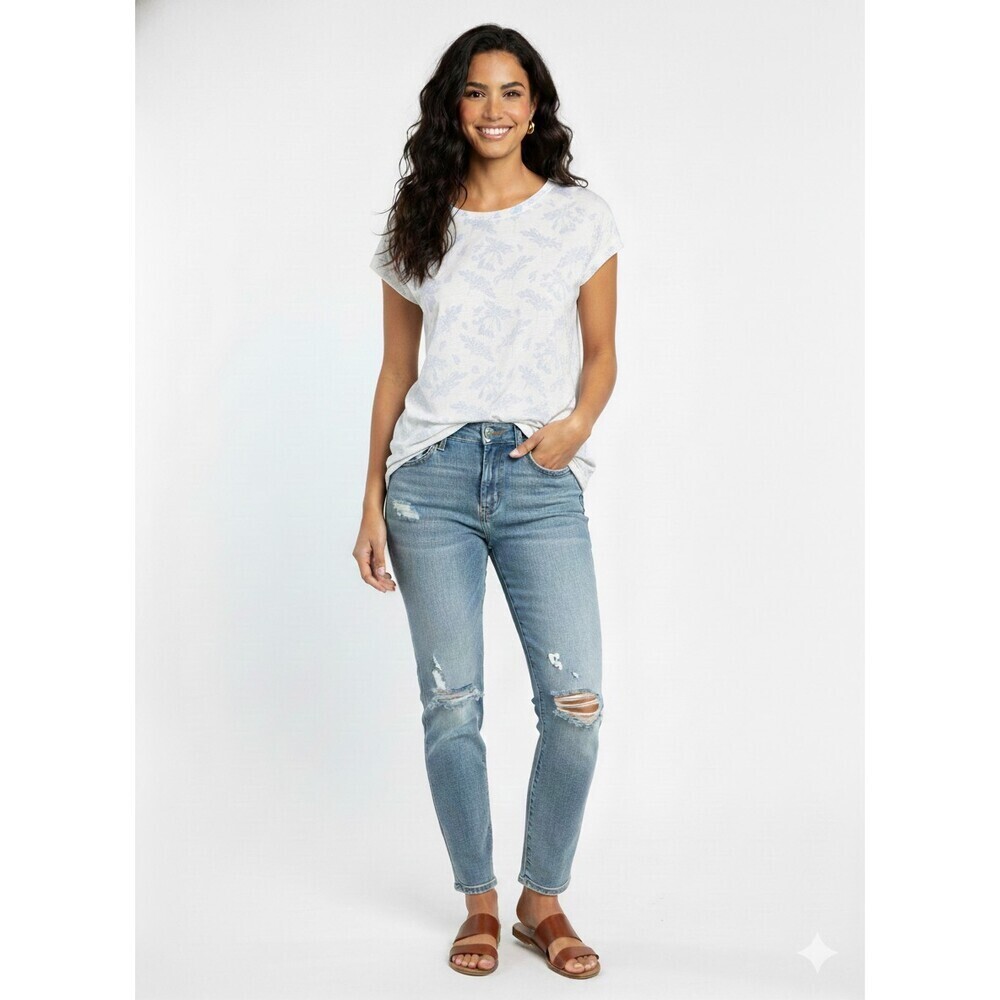 Rag and Bone Women T-shirt White Blue Cotton Size Large All Over Julie Tee